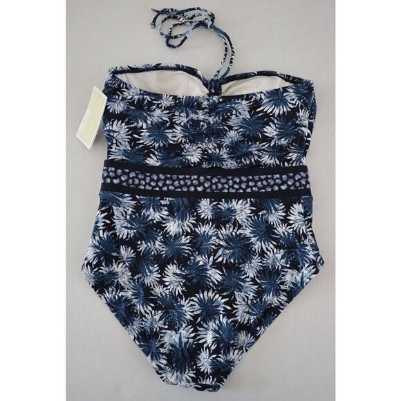 Michael Kors MM8J591 Size 8 Navy Palm Print Bandeau Cutout 1-Piece Swimsuit $130 - Picture 2 of 7